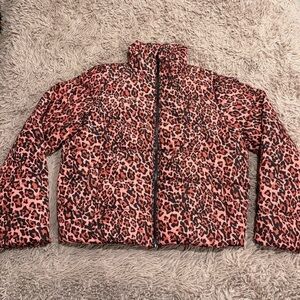 Noisy May Women Pink Leopard Print Padded Jacket Puffer
